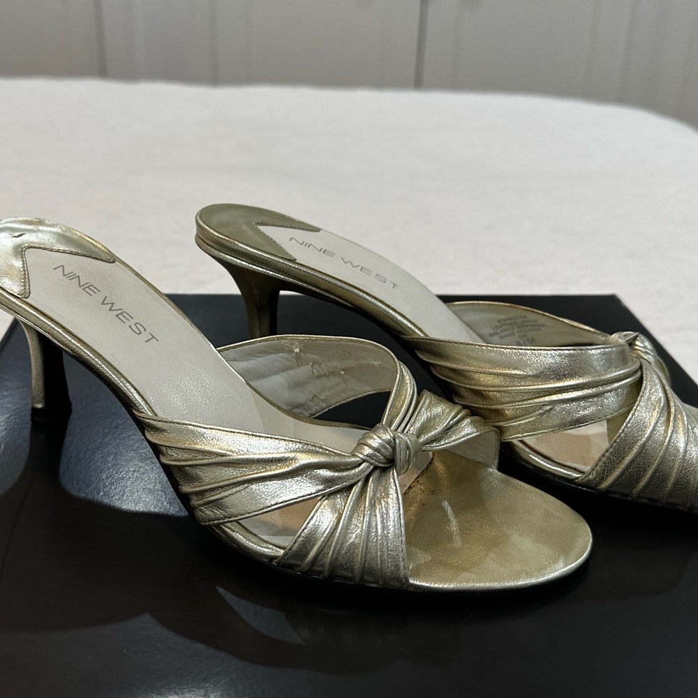 Kitten, heel metallic sandals, by Nine West